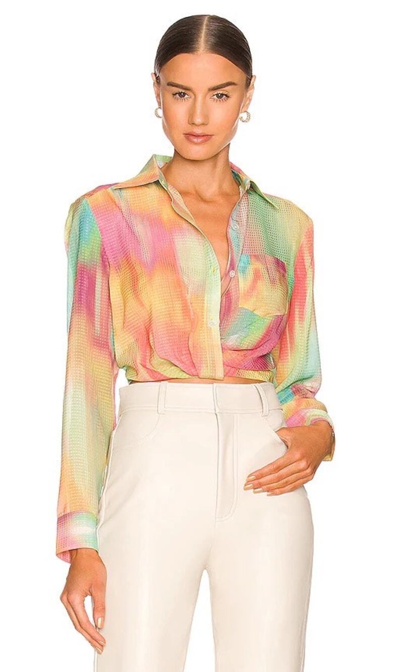Le Superbe Sunset Multicolor Tie Dye Long Sleeve Tucked Crop Shirt Size 2